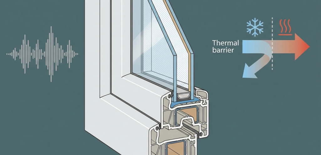 Esquema de aislamiento térmico y acústico de una ventana Climalit