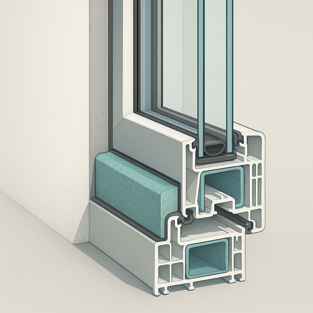 Imagen técnica sobre ¿Qué aisla más del frío, el PVC o el aluminio?