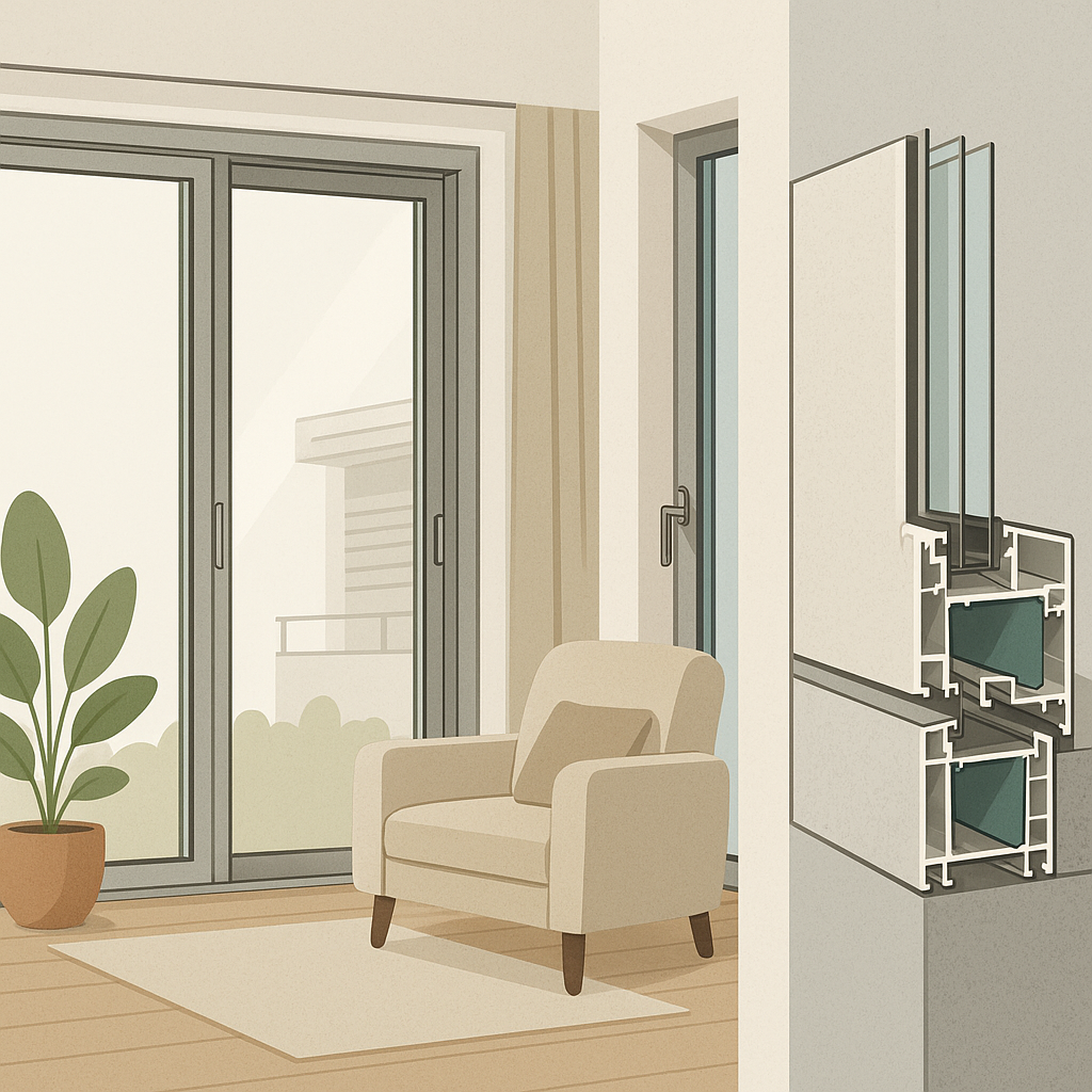 ventanas para insonorizar en una portada técnica sobre vidrio, marco, juntas y sellado acústico