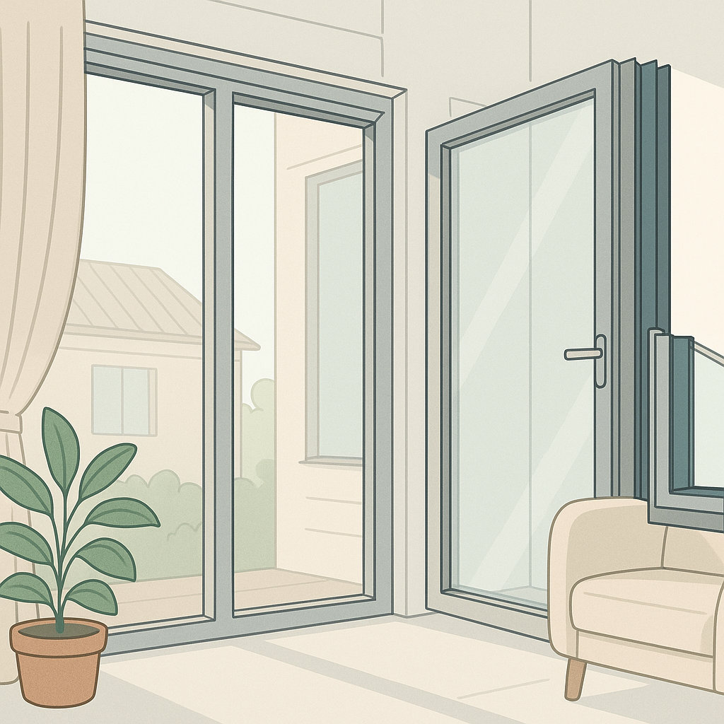 ventanas de aluminio en una fachada con anotaciones de precio, perfil, vidrio y medidas para calcular su coste