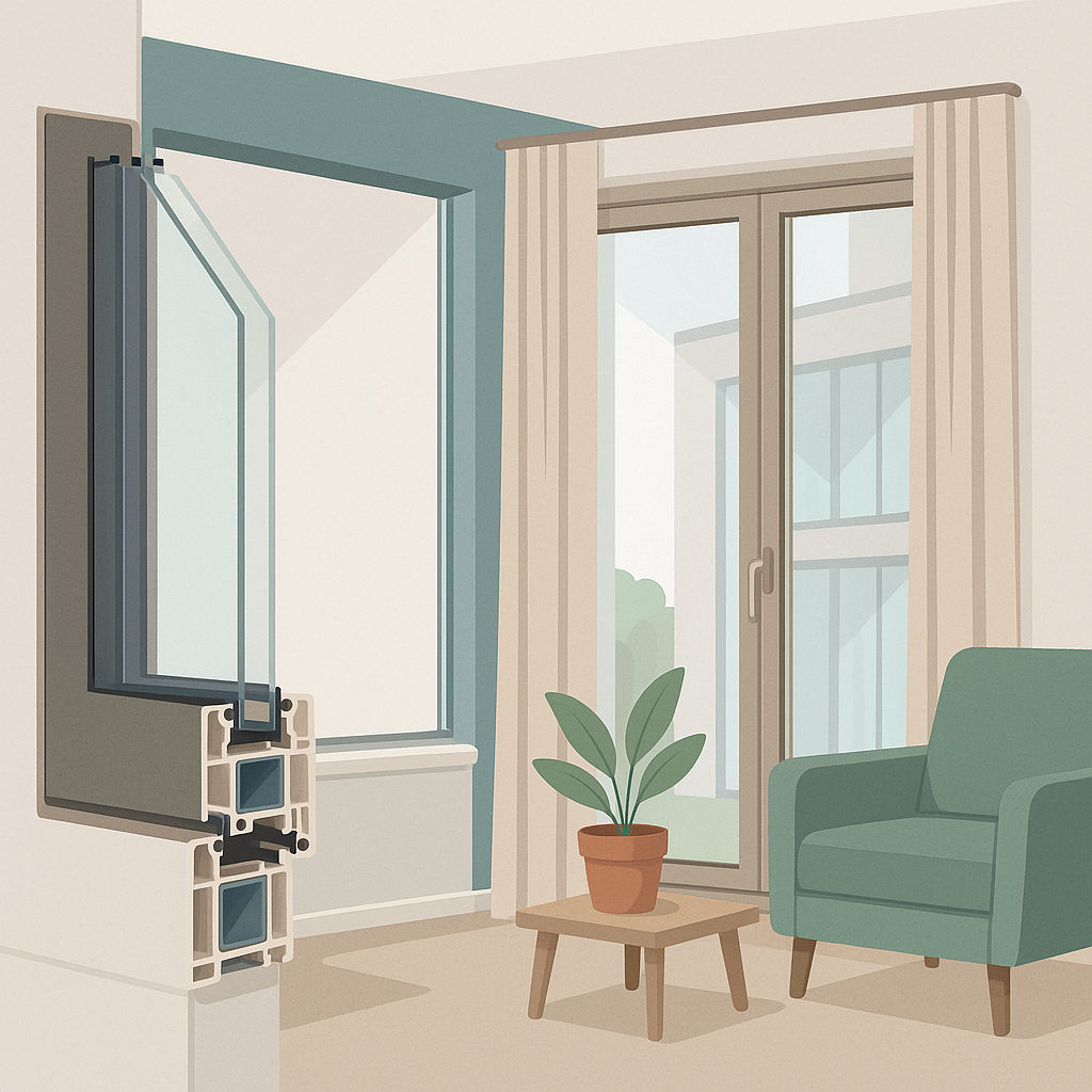 ventanas de aluminio con persianas de aluminio en una fachada residencial, destacando cajón, guías y control solar