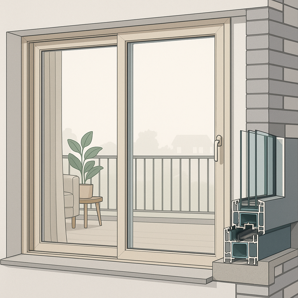 ventanas de aluminio en una fachada con detalle de vidrio y juntas para ilustrar el aislamiento acústico frente al ruido