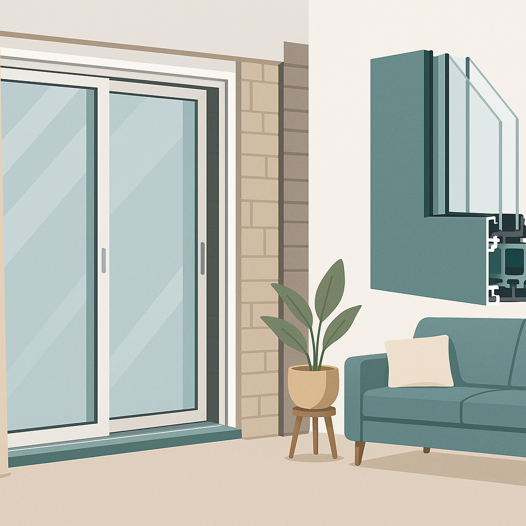 ventanas de PVC comparadas con doble y triple acristalamiento, mostrando rendimiento térmico y acústico en una portada