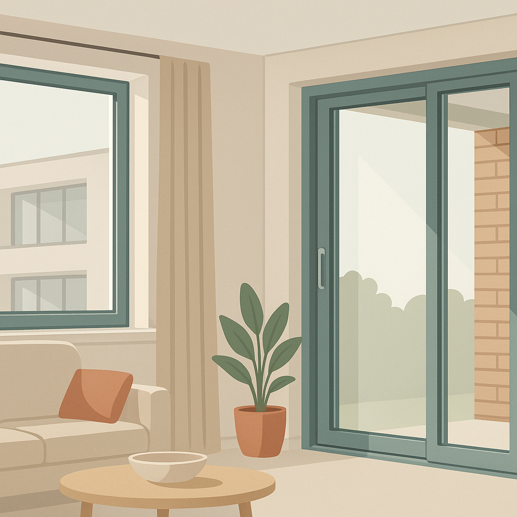 ventanas de PVC en una vivienda urbana, comparando el aislamiento acústico frente al ruido exterior