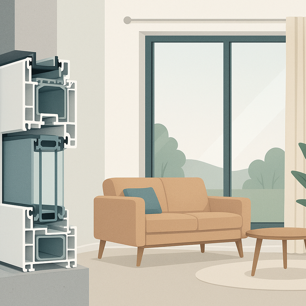 ventanas de aluminio con apertura oscilobatiente y herrajes visibles, junto a una lista de seis desventajas clave