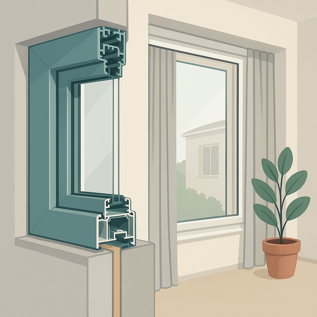 ventanas de aluminio con apertura oscilobatiente en una vivienda moderna, mostrando el sistema de giro y ventilación