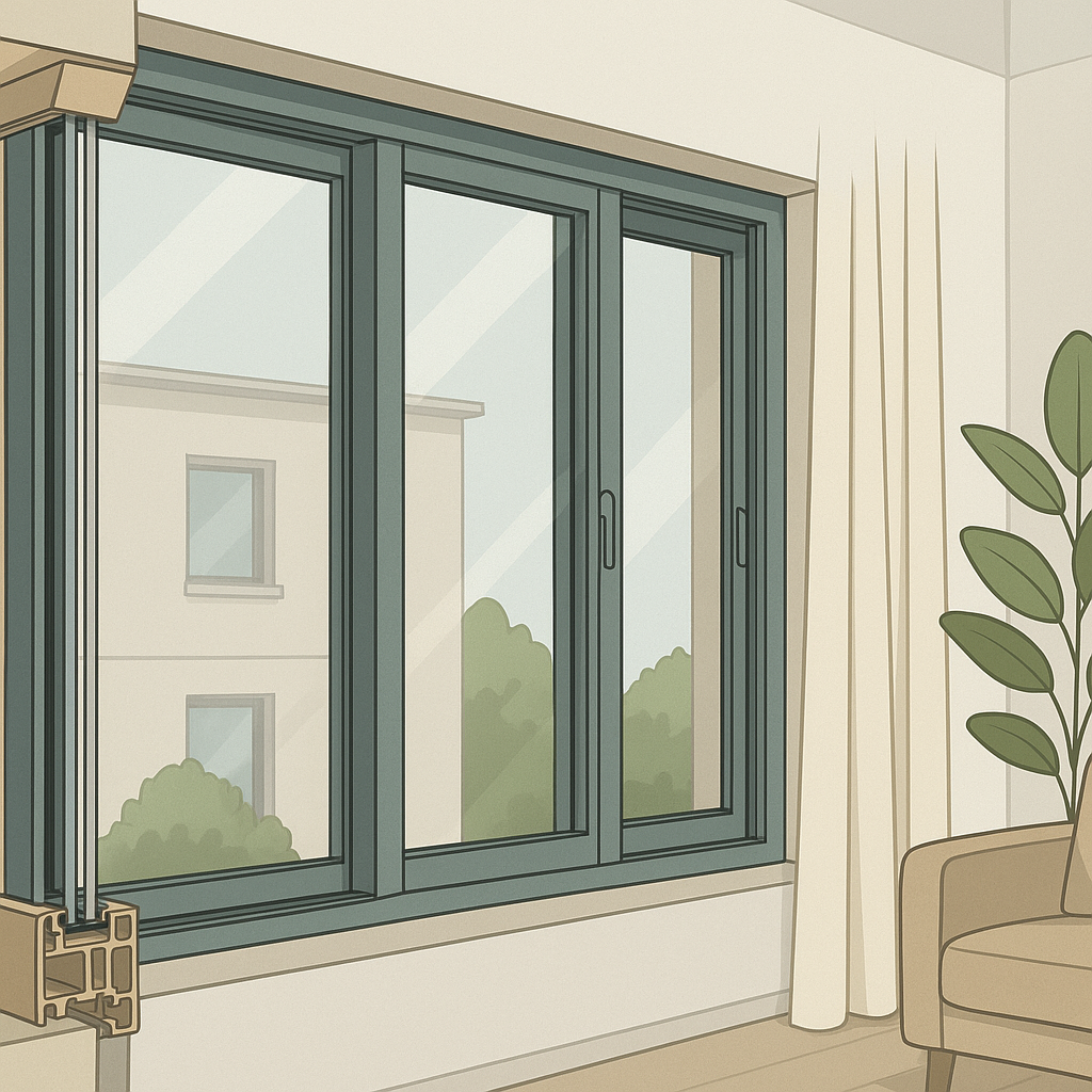 ventanas de aluminio con un gran ventanal acristalado, perfil técnico y vidrio laminado para seguridad y aislamiento