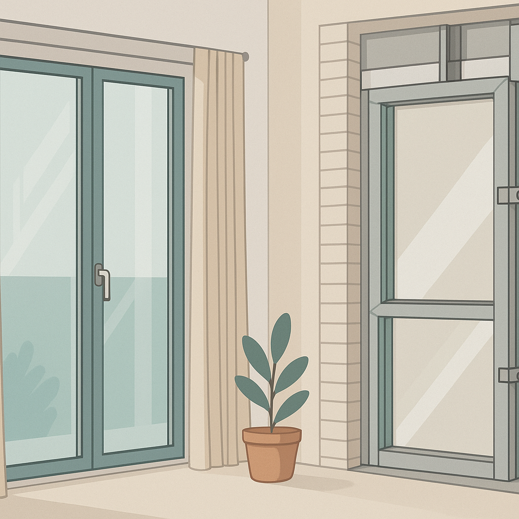 ventanas de PVC en una comparativa visual entre sistema corredera y abatible para analizar el aislamiento