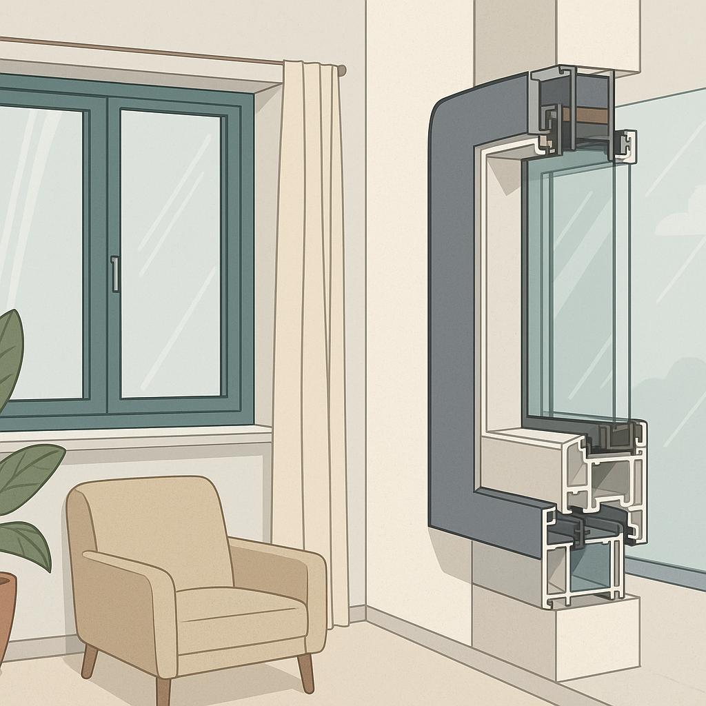 ventanas en una guía visual con opciones de vidrio doble, triple, acústico y de control solar sobre una mesa