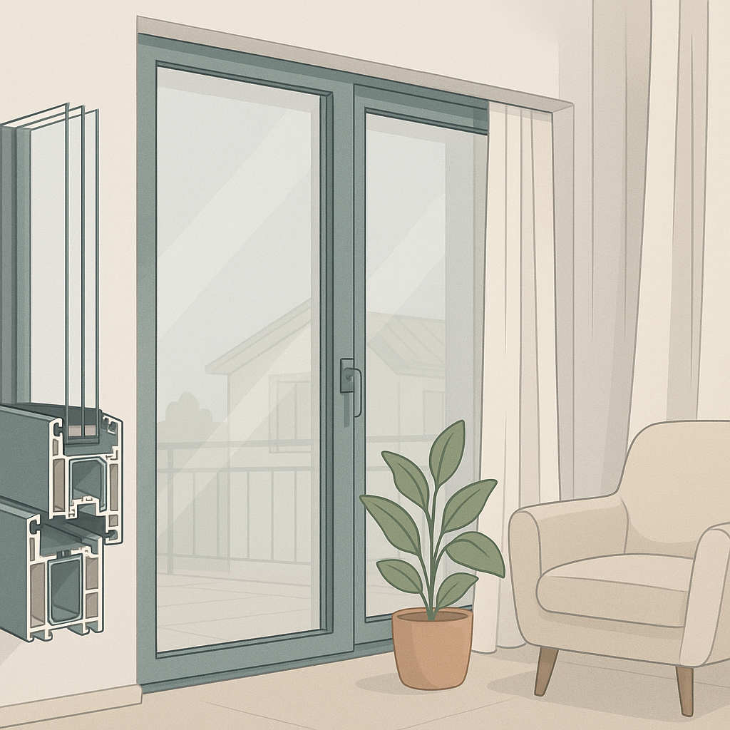 ventanas de PVC en fachada exterior con sol directo, mostrando los 5 factores que afectan su duración y desgaste